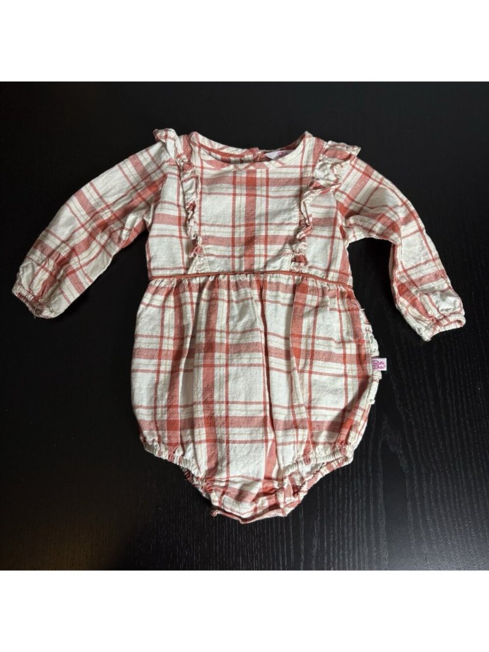 RUFFLE BUTTS Baby Girl 18-24M Burnt Sienna Plaid Ruffle Bubble One-Piece Romper